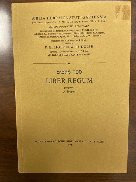 A. Jepsen, Liber Regum, Biblia Hebraica Stuttgartensia